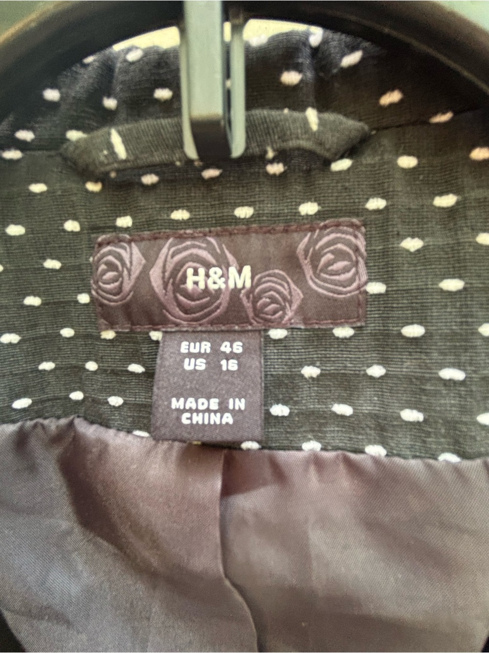 H&M Black Blazer with White Dot Pattern and Ribbon Trim - Picture 6 of 7